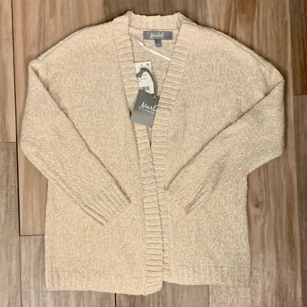NWT Marled Reunited Heather Oatmeal Knit Cardigan Size XS
